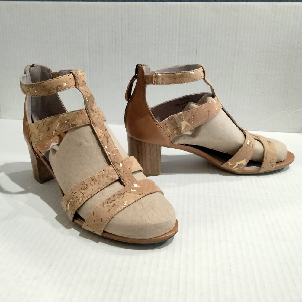 Johnston & Murphy Back Zip Heel Sandal, Kallie, Size 9, Metallic Cork,